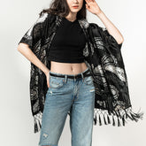 USHOWHEY shawl wrap cardigan velvet beach kimono tassel bikini cover up