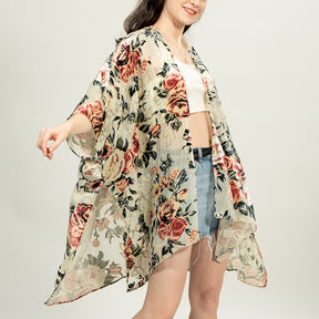 USHOWHEY long cardigan velvet floral kimono sexy bathing suit cover ups