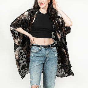 USHOWHEY summer velvet burnout kimono plus size swimsuit cover up