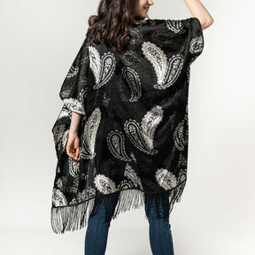 USHOWHEY long cardigan velvet floral kimono swimsuit cover up bohemian style clothing