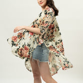 USHOWHEY long cardigan velvet floral kimono sexy bathing suit cover ups