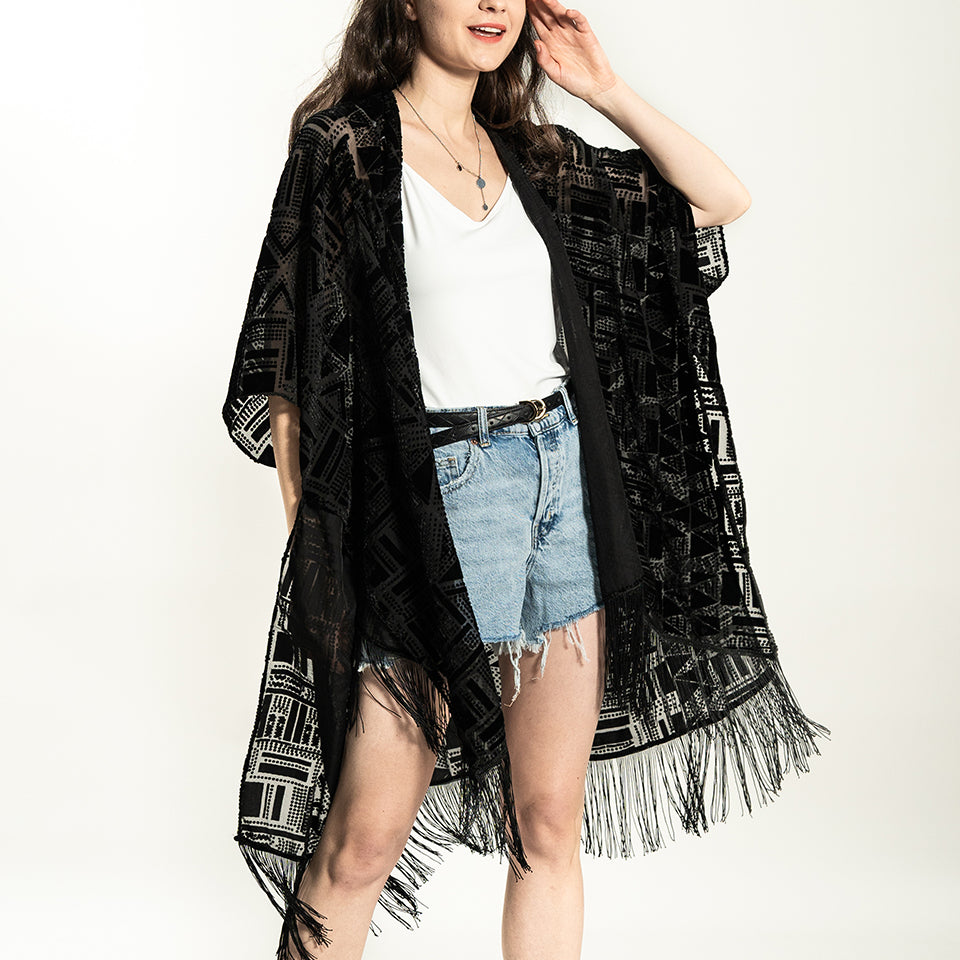 USHOEHEY long cardigans tassel for women kimono bathing suit cover ups