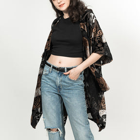 USHOWHEY summer velvet burnout kimono plus size swimsuit cover up