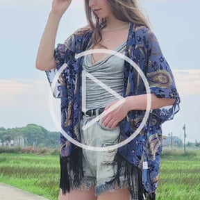 USHOWHEY shawl wrap cardigan velvet beach kimono tassel bikini cover up