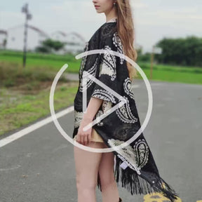 USHOWHEY long cardigan velvet floral kimono swimsuit cover up bohemian style clothing