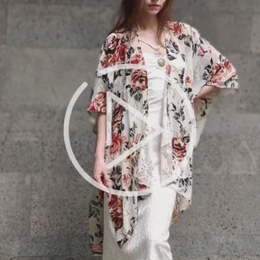 USHOWHEY long cardigan velvet floral kimono sexy bathing suit cover ups